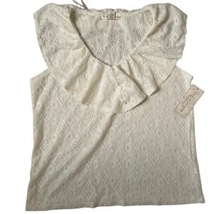 French Laundry Blouse Women Medium Ivory New Ruffle Collar Lace Eyelet Top